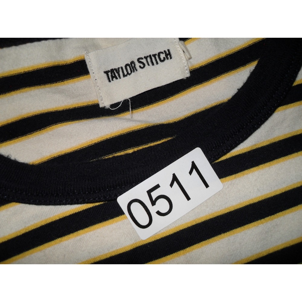Taylor Stitch Mens Heavy Bag Striped T-Shirt Organic Cotton Cream Navy Yellow 46 - Picture 9 of 9